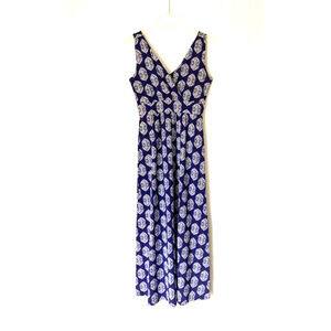 Garnet Hill Women Dress 2 Petite Blue Floral Maxi Aline Stretch Vneck Sleeveless